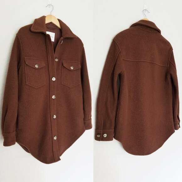 Aritzia Wilfred Free 100% Merino Wool The Ganna Shirt Jacket Shacket XXS Brown - Picture 3 of 16